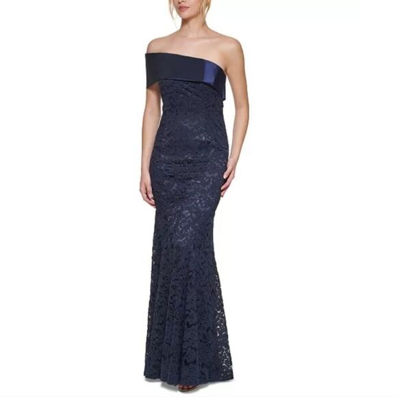$238 NWT Eliza J Formal Evening Gown Womens Sz 16 Blue Lace Wedding Party Dress - Picture 1 of 12